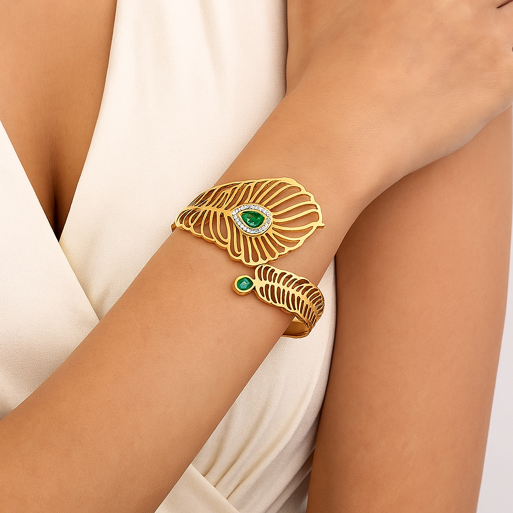 Peacock Feather Cuff Bracelet