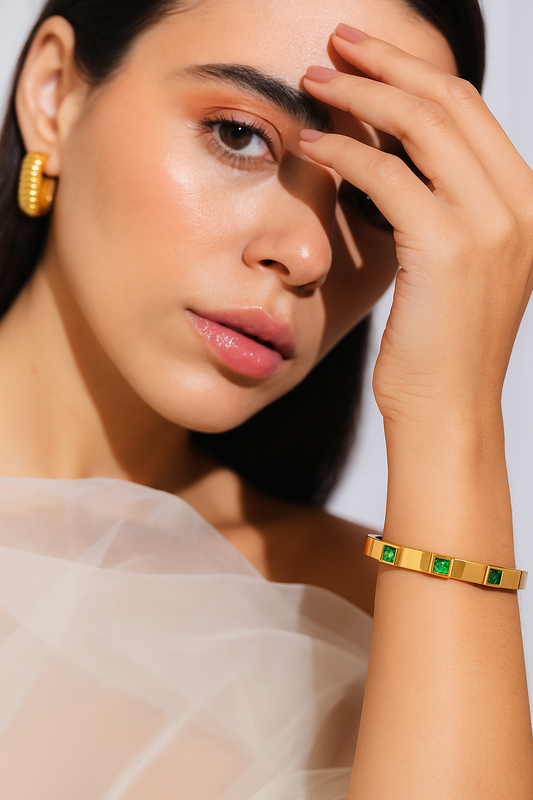Green Emerald 18k Gold Plated Bracelet