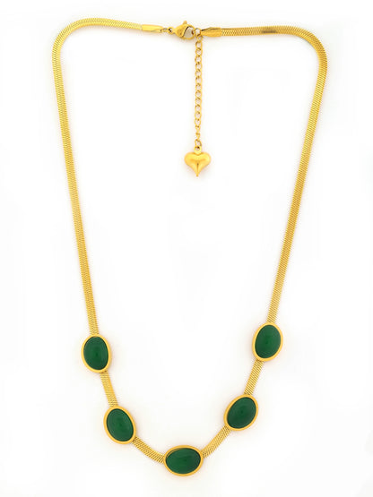 Gold-Plated Green Oval Necklace