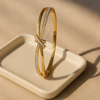 Luxe Crystal 18k Gold Plated Cross Bangle