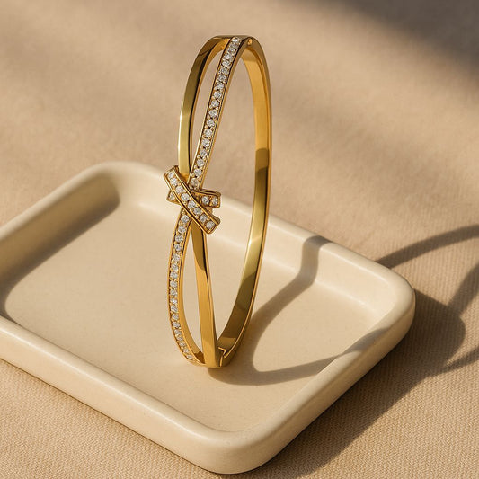 Luxe Crystal 18k Gold Plated Cross Bangle