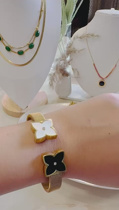 Black & White Enamel Clover Bangle