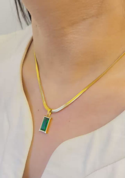 Green Rectangular Emerald Pendant Necklace