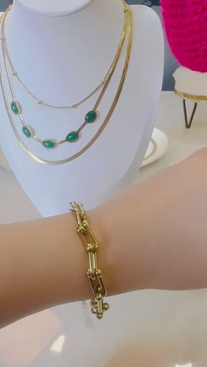 14K Gold Paperclip Ball Accent Chain Bracelet